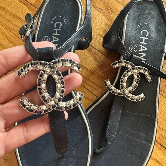 Chanel Black Sandals with Silver Logo - Picture 2 of 4